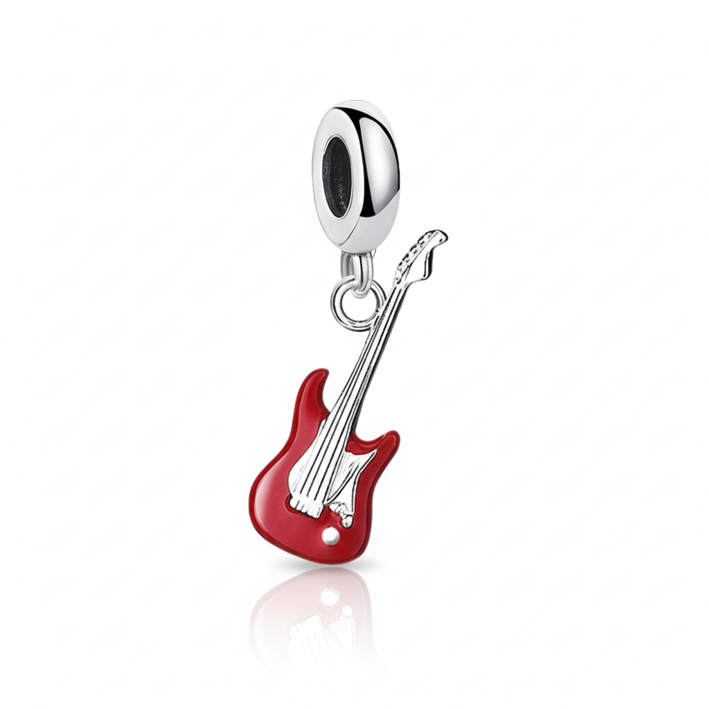 Berloque Guitarra Charmz em Prata 925 – símbolo de música, paixão e estilo para pulseira.