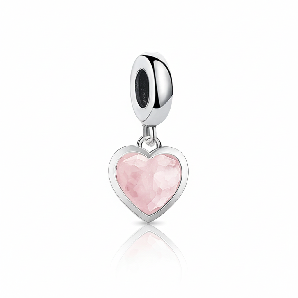Berloque Coração Rosa Charmz em Prata 925 – símbolo de amor, delicadeza e feminilidade.