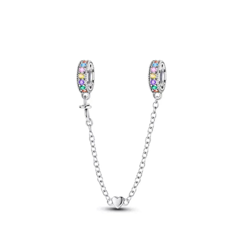 Corrente de Segurança Arco-Íris Charmz em Prata 925 – protege berloques com estilo e segurança para pulseiras.